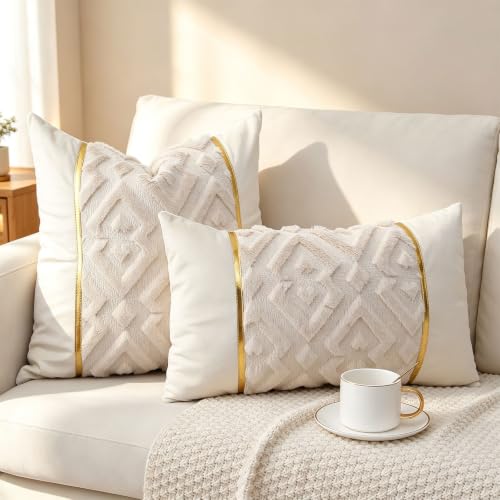 Luxury Patchwork Tufted Throw Pillow Cover 16x16 Inch Set of 2 - color: Beige, size: 16" x 16" (Pack of 2)