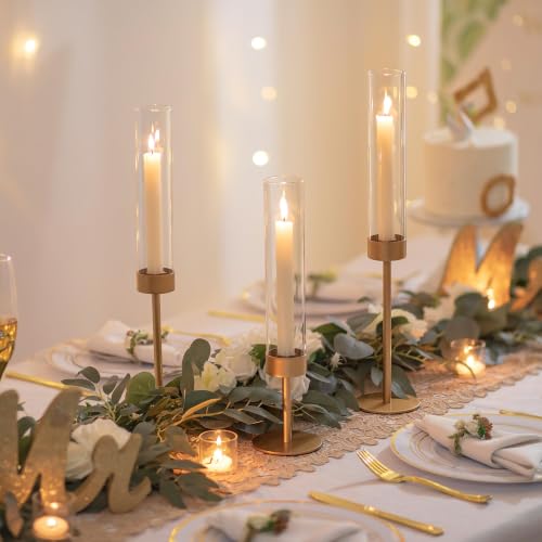 Romadedi Glass Hurricane Candle Holders for Candlestick, Gold, Set of 3 - size: 3 PCS