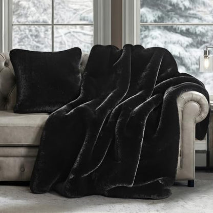 EverGrace Faux Chinchilla Fur Throw Blanket, 50"x60", Black Noir Mink - color: Black Noir Mink, size: 50"x60"