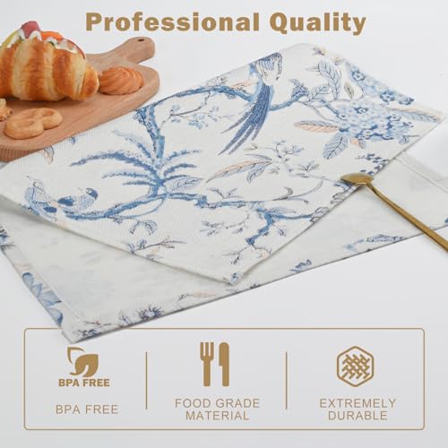 Snycler Table Runner Blue White Bird Flower Chinoiserie Table Runners Modern Elegant Luxury Farmhouse Geometric Table Center White Linen Decor for Home Dining Party Entrance (12x18 Inch,Set of 4) - color: Chinoiserie #1, size: 12" x 18"