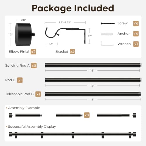 Zeerobee Curtain Rods for Windows 32 to 240 Inch, Black Curtain Rod - color: Black, size: 32"-240"