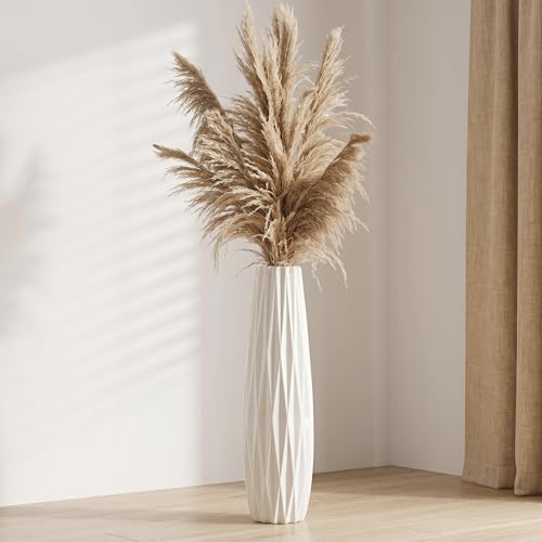 White Floor Vase, Ceramic 24" Tall Ribbed Decorative Flower Vases Large - size: 24 Inch Tall