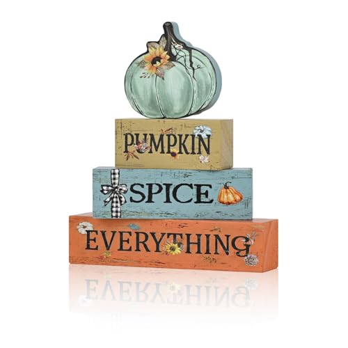 Smile Fall Wooden Decor Signs Teal Pumpkin Plaque PUMPKIN SPICE EVERYTHING Tiered Tray Tabletop Signs for Autumn Harvest Thanksgiving Home Decor - style: Pumpkin Spice