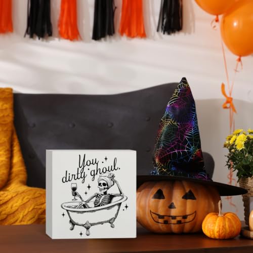 Funny Halloween Skeleton Bathroom Wooden Box Sign Desk Decor - color: Funny Halloween