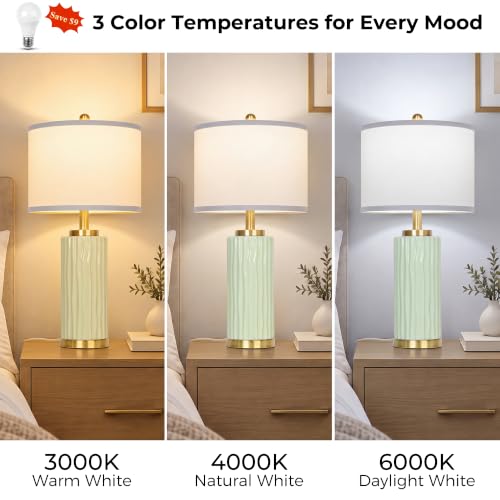 JUNNAI 25" Modern Green Ceramic Table Lamp for Living Room Bedroom EndTable - color: Light Green-25"