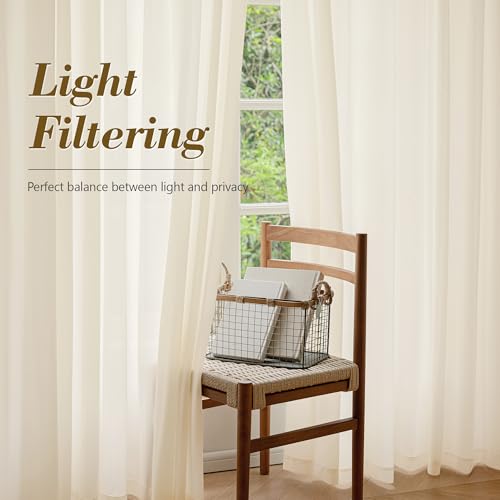 FMFUNCTEX Cream Sheer Curtains, 54 Inch, Rod Pocket, 2 Panels for Bedroom - color: Butter Cream, size: 52"W x 54"L (Pack of 2)