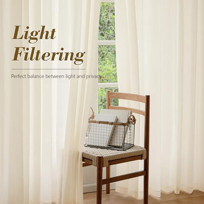 FMFUNCTEX Cream Sheer Curtains, 72 Inch, Rod Pocket, 2 Panels for Bedroom - color: Butter Cream, size: 52"W x 72"L (Pack of 2)