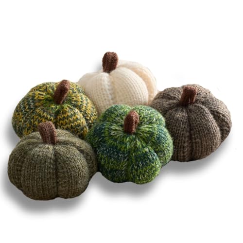 Cozy Mini Knit Pumpkins Set of 5 (Juniper 2.5 Inch Set) - color: Juniper Set 5