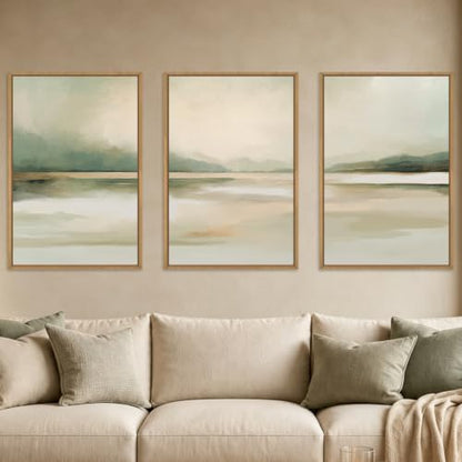 DRACIT Abstract Sage Green Pastel Framed Canvas Wall Art Set-16"x24"x3 - color: Abstract Sage Green Pastel Wall Art, size: 16"L x 24"W