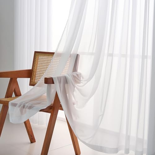 Pinch Pleated Sheer Curtains 84 Inches Long for Living Room 1 Panel Pure White Light Filterring Curtains for Bedroom Pinch Pleat Chiffon Curtain & Drapes for Sliding Glass Door, W52 x L84 - color: Pure White, size: 52"W x 84"L (Pack of 1)