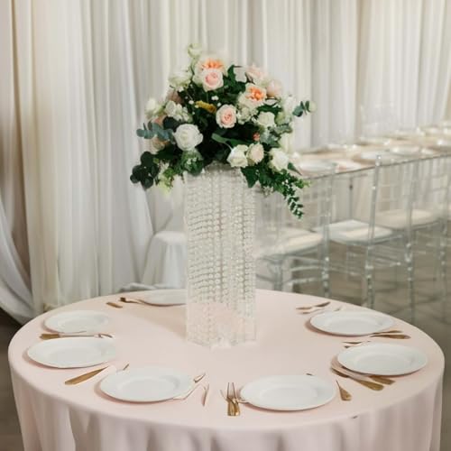 Efavormart 24" Heavy Duty Acrylic Flower Pedestal Vase with Hanging Crystal Beads, Clear Pillar Stand Wedding Table Centerpieces with Pre-Chained Garlands - 5mm Thick Plates - size: 24‘’