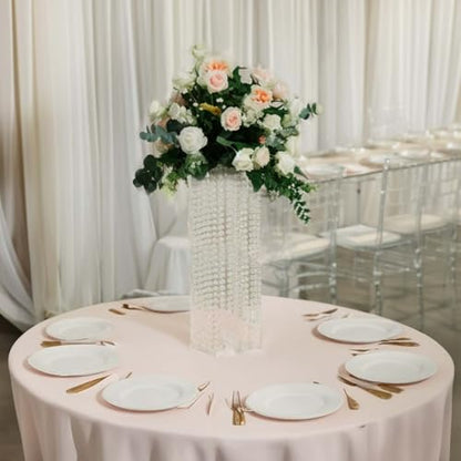 Efavormart 24" Heavy Duty Acrylic Flower Pedestal Vase with Hanging Crystal Beads, Clear Pillar Stand Wedding Table Centerpieces with Pre-Chained Garlands - 5mm Thick Plates - size: 24‘’