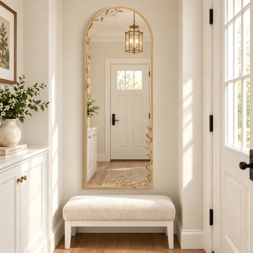 Besdomus Arched Full Length Mirror: 21"x56" Ornate Brass Gold Floor Mirror - size: 21"L x 56"W