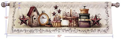 Country Stars Farmhouse Window Curtain Valance 52 X 16 Inches - color: Star