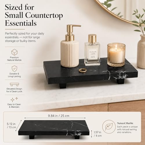 Small Black Marble Soap Dispenser Pedestal Tray 9.84 in - color: Black Marble-9.84 in