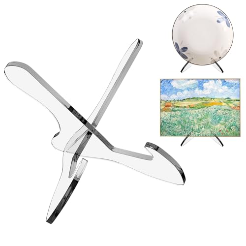 Boloyo "X Shape Acrylic Plate Display Stand, 6.5 Inch 1PC Clear Acrylic Bowl Plate Platter Dish China Porcelain Display Holder Easel Base for Home Kitchen School Art Display - color: 6.5 Inch, size: 1PC(Plate)