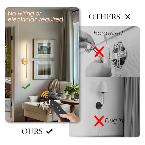 KARTOOSH Battery Operated Wall Sconces Set of Two Wireless Wall Lights - color: Gold, size: 20.4 Inches