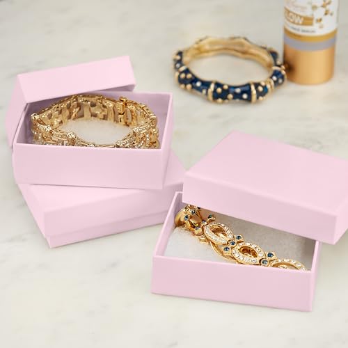 BULK PARADISE 6 Pack Cotton Fill Pink Cardboard Paper Jewelry Box Gift Size 3.08 x 2.28 x 1.1 Inches Perfect for Small Gifts - color: Pink