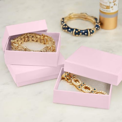 BULK PARADISE 6 Pack Cotton Fill Pink Cardboard Paper Jewelry Box Gift Size 3.08 x 2.28 x 1.1 Inches Perfect for Small Gifts - color: Pink