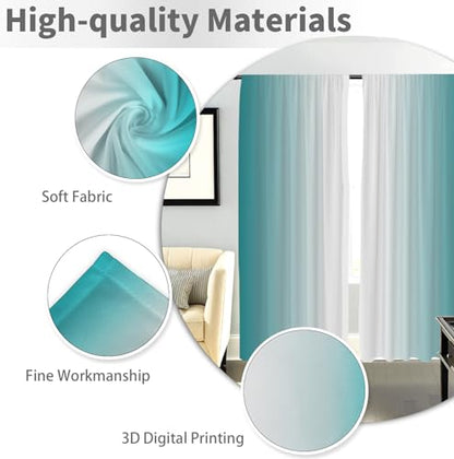 Teal Turquoise Curtains Grey Gray Ombre Gradient Aqua Modern Abstract Cool Simple Art Design 42W x 63L Inches Rod Pocket for Bedroom Living Dining Room Window Drapes Treatment Fabric 2 Panels - color: Green, size: 42"W x 63"L (Pack of 2)