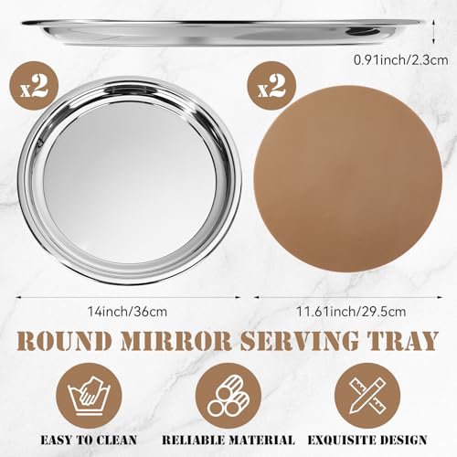 Lemonroad 2 Set Round Silver Mirror Serving Tray 14.17 Inches - size: 14.17 Inches