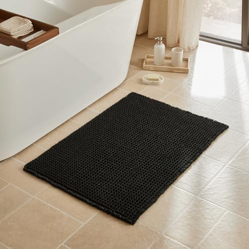 Triohero Black Waffle Bath Mat, Boho Bathroom Rugs Non Slip Washable, 24x36 - color: Black, size: 2' X 3' (Rectangular)