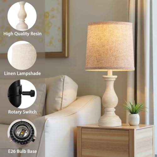 22" Farmhouse Table Lamps Set of 2, Rustic Bedside Lamps for Bedroom - color: B. Antique White