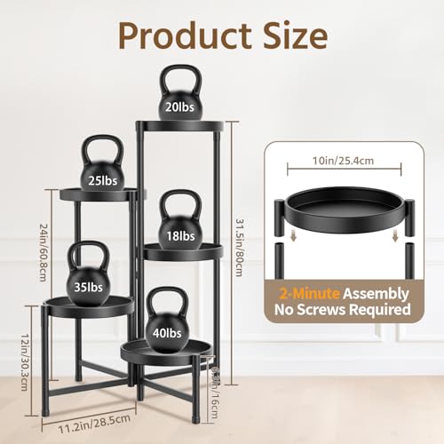 LASZOLA Plant Stand Indoor with 10 Inch Large Metal Tray, 5 Tier Black - color: Glossy Black, size: 5 Tier