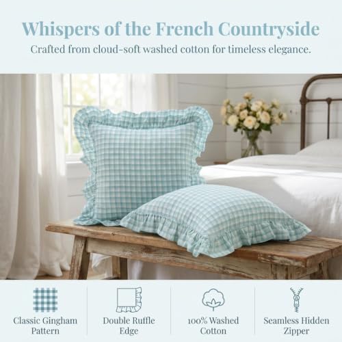 Mywinlle Dusty Blue Plaid Throw Pillow Shams, 18"x18", Set of 2 - color: Dusty Blue Gingham, size: 18" x 18" (Pack of 2)