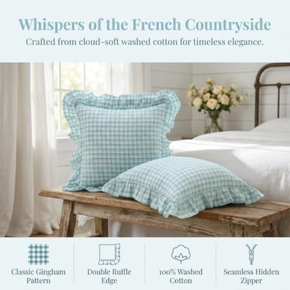 Mywinlle Dusty Blue Plaid Throw Pillow Shams, 18"x18", Set of 2 - color: Dusty Blue Gingham, size: 18" x 18" (Pack of 2)