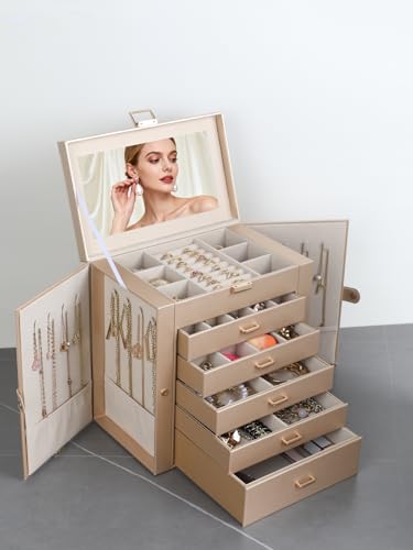 BOOVO Large Jewelry Box for Women 6 Layer - color: Champagne Gold, size: 6 Layer