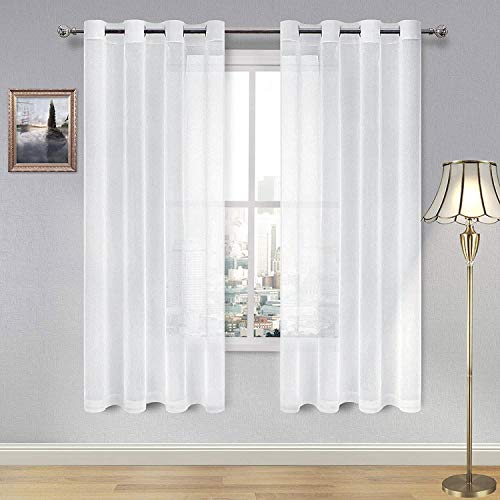 DWCN White Sheer Curtains for Living Room Linen Look Voile Drapes Grommet Window Curtain Panel 52 x 63 Inch Long, Set of 2 Panels - color: White, size: 52"W x 63"L (Pack of 2)