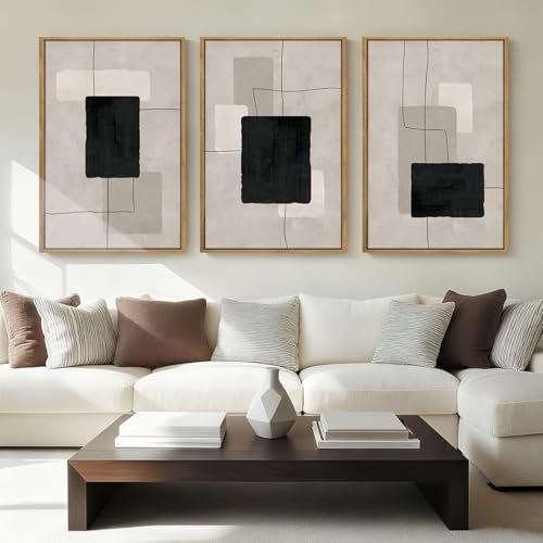 ANHUIB Modern Abstract Wall Art Canvas,Neutral Abstract Wall Art Framed,Contemporary Minimalist Prints,Geometric Line Artwork,3 Piece 24 * 36IN Mid Century Painting for Living Room Bedroom Office - color: Modern Abstract, size: 36"L x 24"W