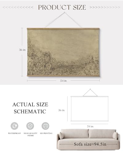 ARPEOTCY Extra Large Framed Wall Art, Sketch Mountain Landscape, 36x54 In - color: Sketch the Valley