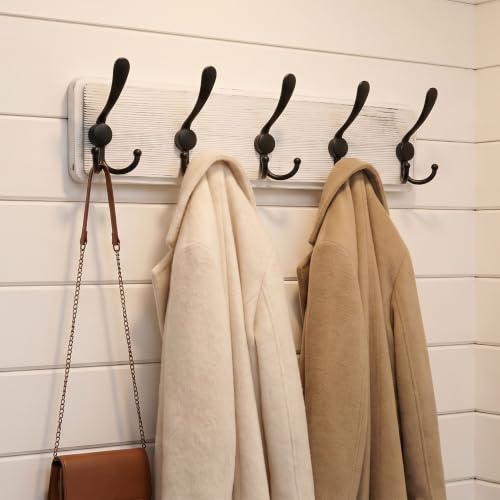 WEBI Coat Rack Wall Mount,Coat Hooks Wall Mounted,16" Hole to Hole,Coat Hanger Wall,Wood Hook Rack Rail,5 Triple Hooks for Hanging Coats,Jacket,Clothes,Farmhouse,Black/White - color: White, size: 5 Hooks