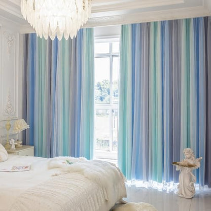 XiDi Blue Green Grey Blackout Curtains 63 Inches Long for Bedroom 2 Panels - color: Blackout-blue-green-grey, size: 34"W x 63"L (Pack of 2)