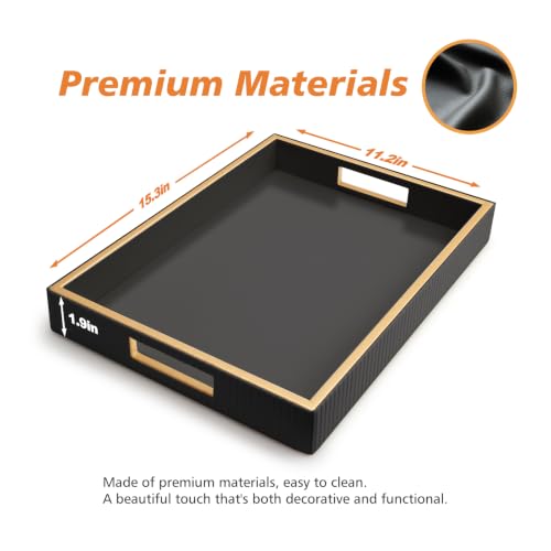 SANZIE Leather Tray Desktop Storage Organizer, Rectangle Valet Tray, Black - color: Black Holder