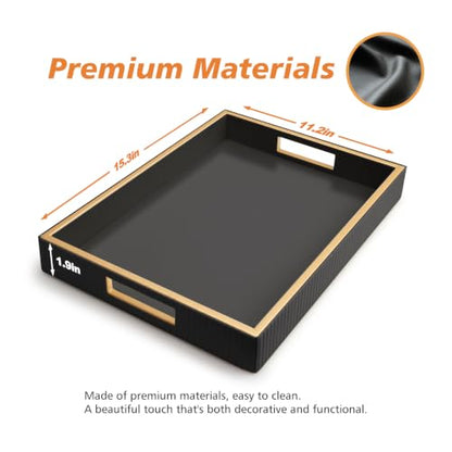 SANZIE Leather Tray Desktop Storage Organizer, Rectangle Valet Tray, Black - color: Black Holder