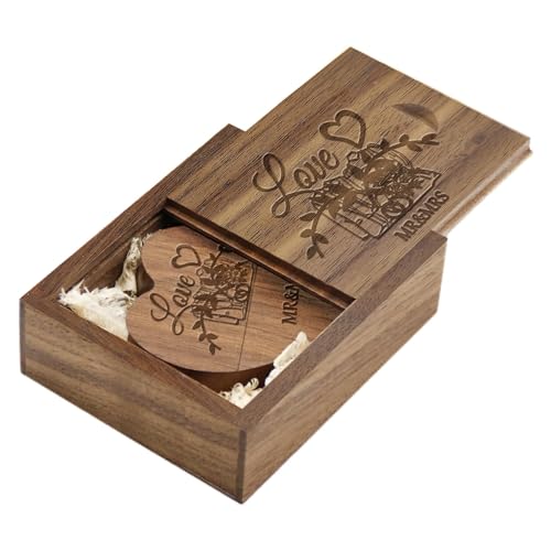 Heart Shape Wood USB Flash Drive 32GB USB 3.0 with Gift Box,TATMOHIK Wedding USB Memory for Storing Photos Walnut Wooden Thumb Drive for Keepsakes for Wedding, Birthday, Valentines Day - color: Walnut(Heart USB+box), size: 32GB-3.0