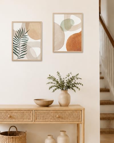 HesenDot Natural OAK Wood Organic Botanical Leaf Framed Wall Art,12x16in - color: Abstract Neutral Leaf