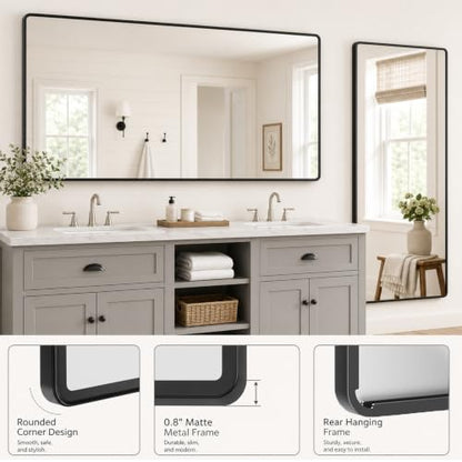 pertetey Black Bathroom Mirror, Aluminum Frame Wall Mirror, 36 x 36 in - size: 36"L x 36"W