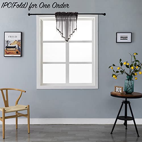 Beaded Sheer Valance Curtains for Living Room,Rod Pocket Farmhouse Window Valance, Bead Trim Tassel Voile Sheer Curtain Valance for Bedroom Bathroom Cafe 51x24 Inches (Black) 1PC - color: Black
