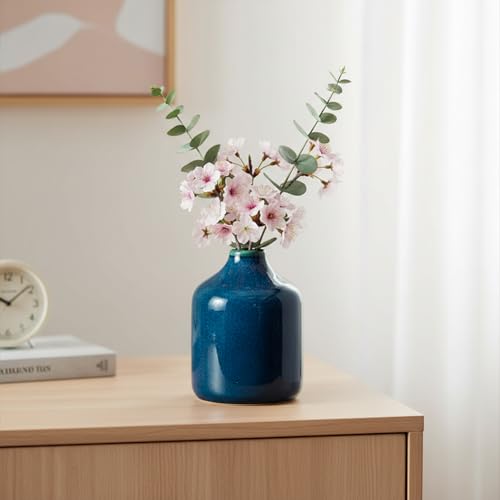 Sunddo Small Blue Ceramic Vase,5 Inch - color: Dark Blue, size: 5 inch
