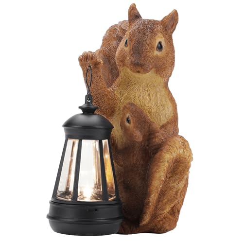 Solar Squirrels Garden Statue, Outdoor Fall Decor, 8" H - color: Brown