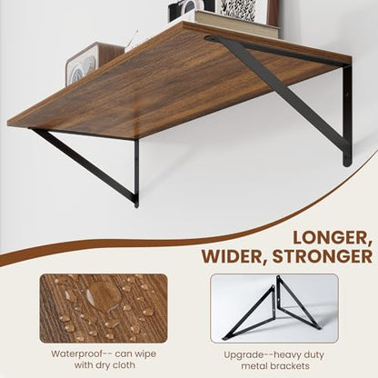 Heimlove 28W x 12D Deep Floating Shelves Set of 2 Walnut - color: Walnut With Black Metal Bracket, size: 28Wx12Dx5.8H