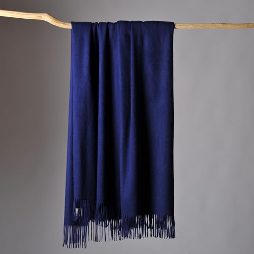 CUDDLE DREAMS Premium Cashmere Throw Blanket with Fringe (Navy) - color: Navy