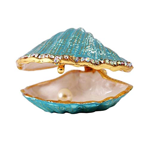 Metal Glass Pearl Mussel Trinket Box Ring Holder Centerpiece Decor
