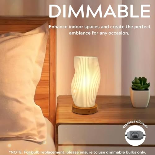 Dimmable Small Table Lamp with Rotary Switch, Striped Bedside Night Light - color: Warm-SM-brightness adjustable