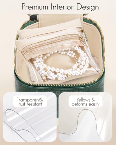 VLANDO Travel Jewelry Case with Clear 6 Velvet Bags,Green - color: 6PCS-Green