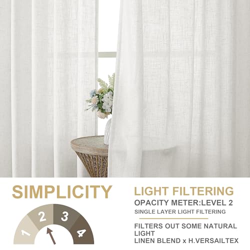 H.VERSAILTEX Linen Semi-Sheer Curtains 63 Inch for Bedroom, Natural White - color: Natural White, size: 52"W x 63"L (Pack of 2)